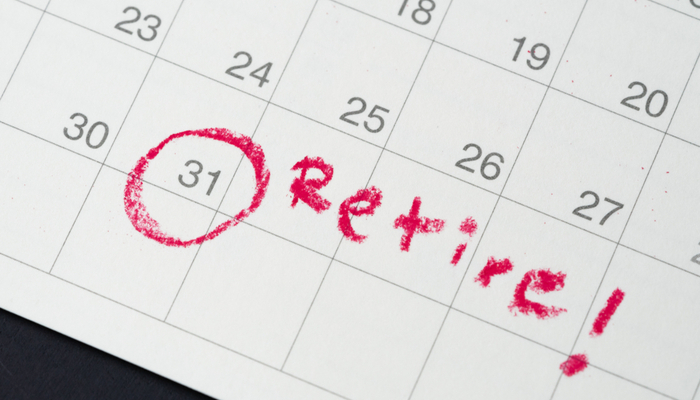 Calendar with a date circled in red and a note reading “Retire!”