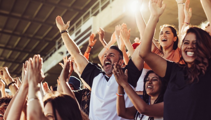A crowd of people at a sports game.