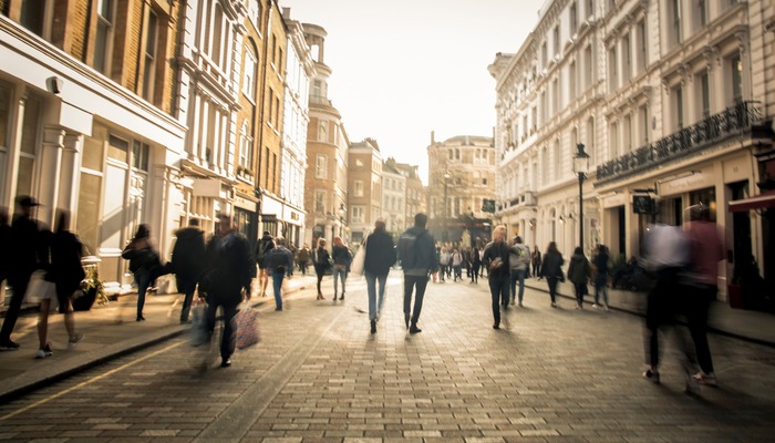 A busy high street.